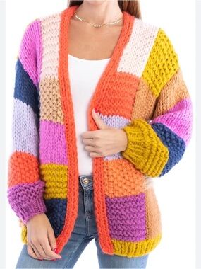 In Loom Multi-Color Patchwork Cardigan Sweater  Size XL pre-owned